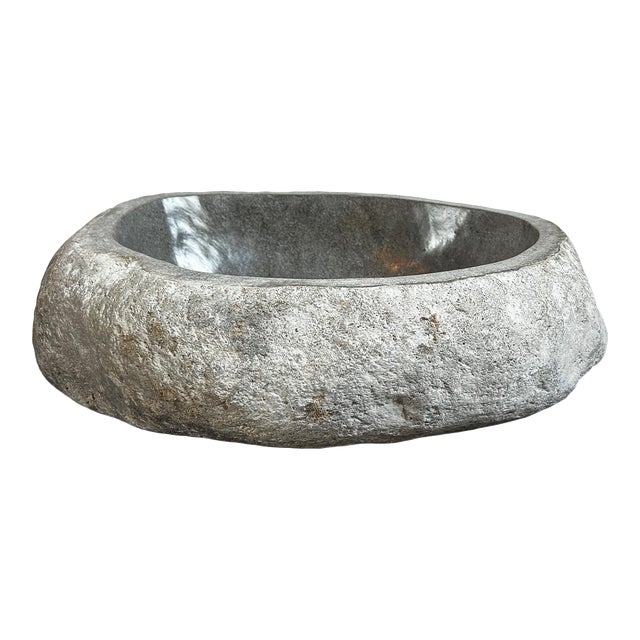 Vintage XL River Stone Boulder Bowl For Sale