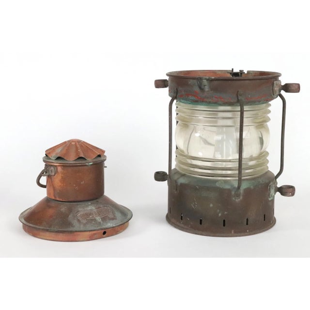 Early 20th Century DHR Holland Ankerlight Copper & Glass Ship Lantern For Sale - Image 9 of 12