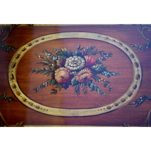 Wood Vintage Carved Mahogany Regency Hand Painted Floral Design TBL W/ Claw Foot For Sale - Image 7 of 12