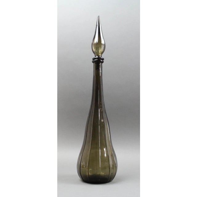 Guildcraft Italy Smokey Green Empoli Glass Decanter Genie Bottle Mid Century Modern. Measures approximately 5" diameter,...