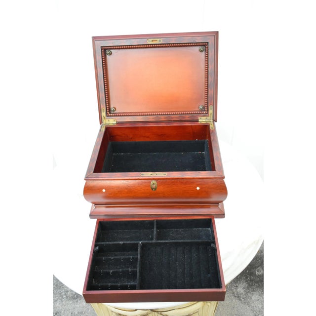 Brown Vintage Bombe' Shaped Cherry Jewelry Box W/Mother of Pearl Inlay For Sale - Image 8 of 13