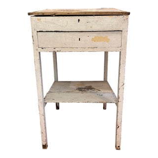 Antique Primitive Country Store Merchant Counter With Lift-Top Storage & Original White Paint For Sale
