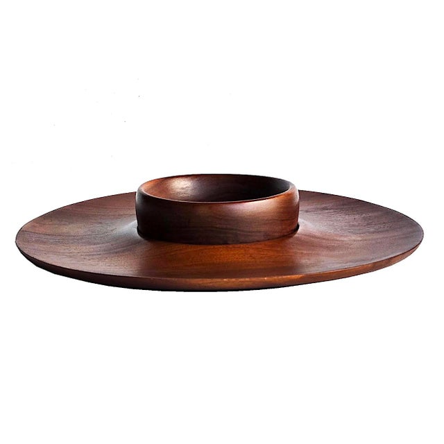 Mid 20th Century Hand Turned Black Walnut Wood Chip and Dip Set, 2 Pieces For Sale - Image 10 of 15
