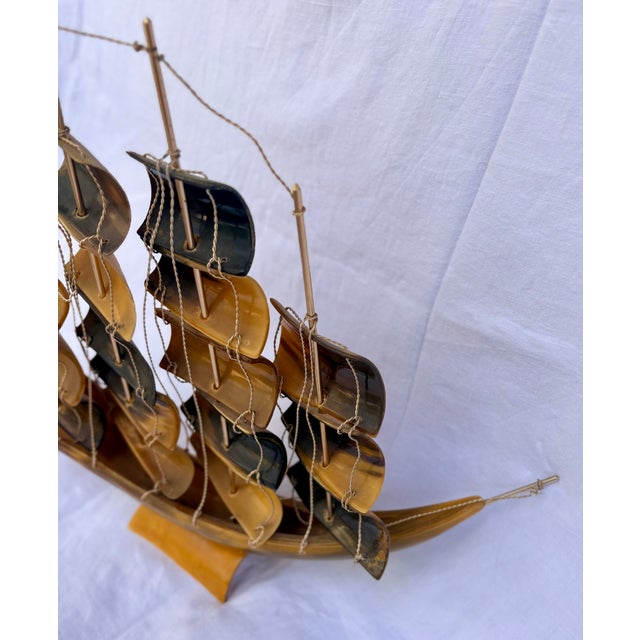 Italian Folk Art Horn and Brass Clipper Ship Model For Sale - Image 10 of 11