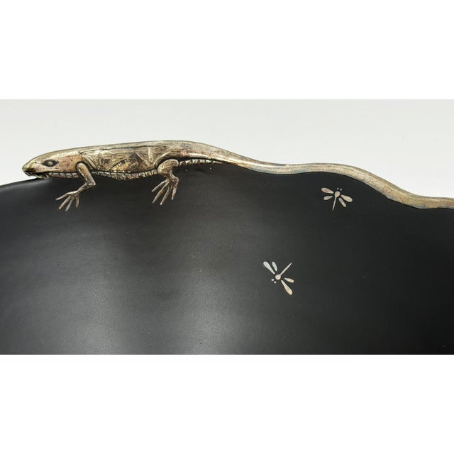 1980s Emilia Castillo Pure Silver Lizard & Black Porcelain Bowl, Mexican Silver Art For Sale - Image 16 of 18