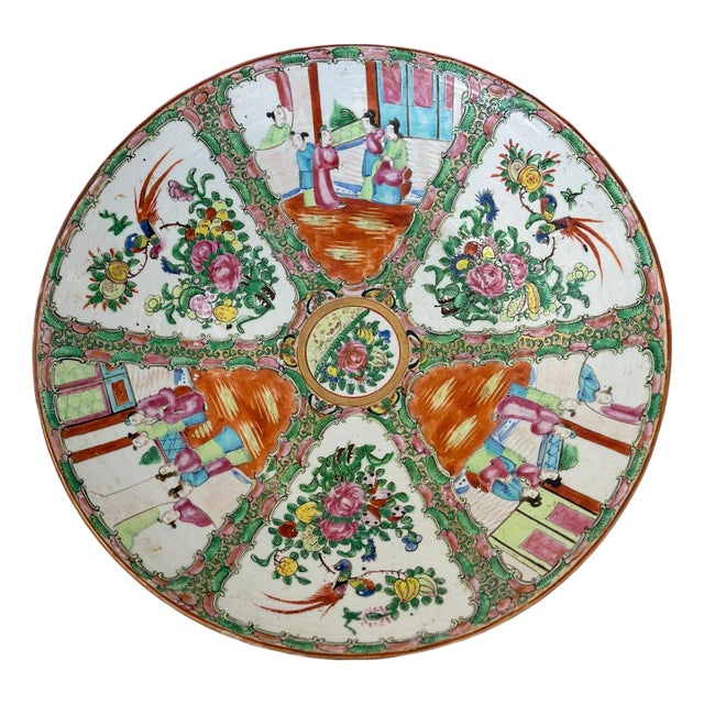 Early 19th Century Chinese Export Rose Canton Hand-Painted Charger Plate (16”) For Sale