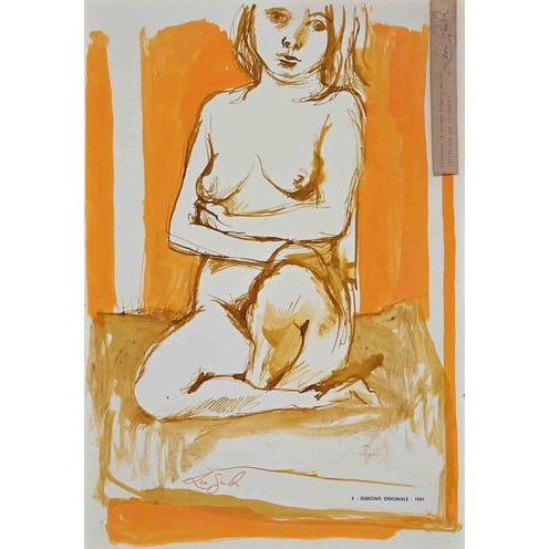 Leo Guida, Nude Watercolor Drawing, 1961, Watercolor For Sale