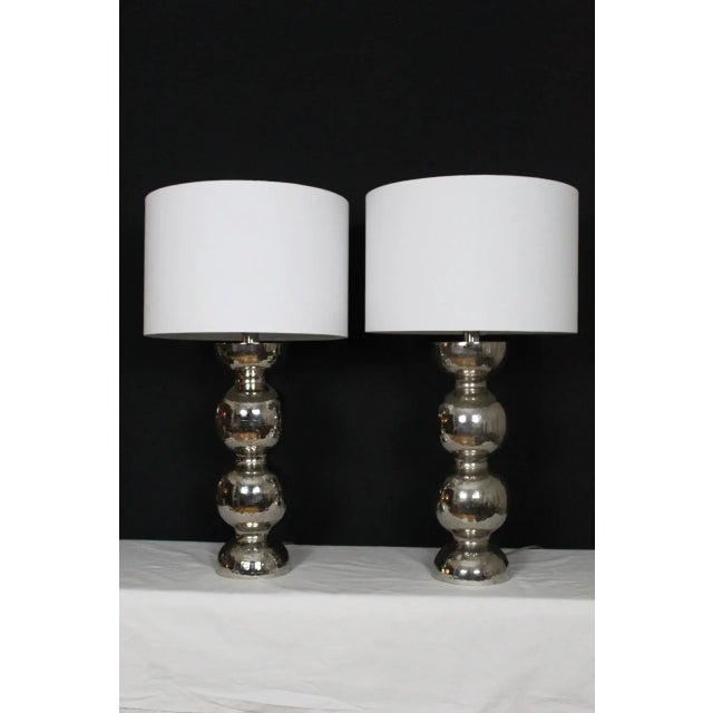 Mid 20th Century Tommi Parzinger Style Hammered Nickel Table Lamps - a Pair For Sale In Miami - Image 6 of 13