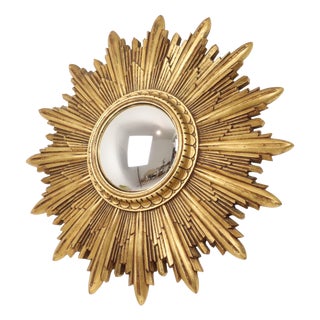 Vintage Sunburst Mirror in Gold Leaf Resin, 1960s For Sale