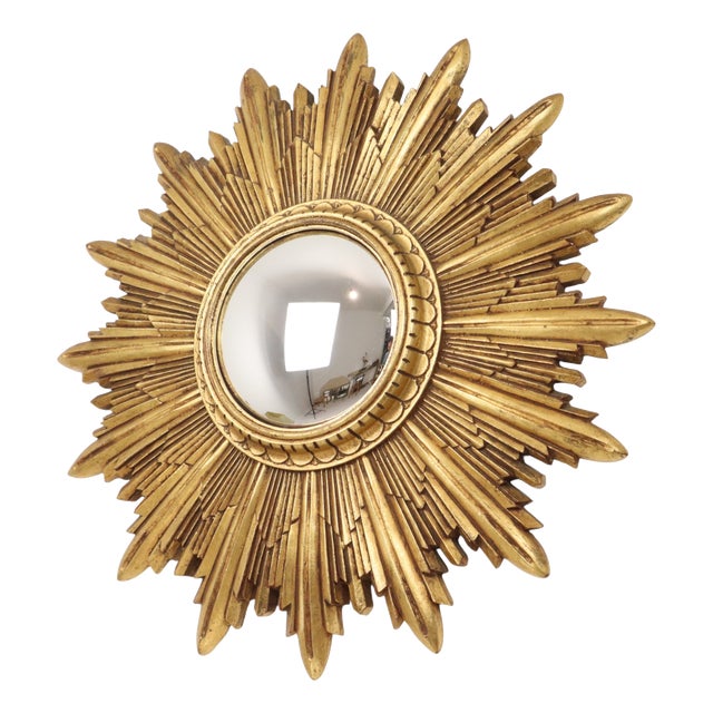 Vintage Sunburst Mirror in Gold Leaf Resin, 1960s For Sale