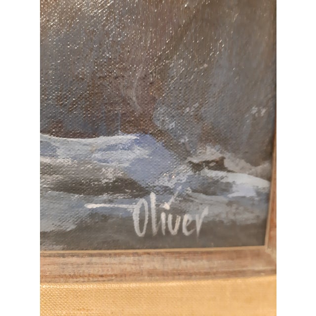 1970s Doug Oliver Painting "Seascape" on Canvas 16"x20" Wood Framed Early Work For Sale - Image 11 of 14
