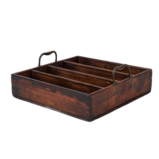 Antique Mahogany Cutlery Tray, England, early 19th Century. Sectioned square tray with brass bail handles. 'Butler' trays...