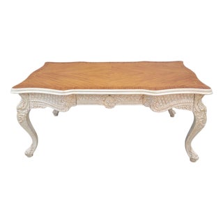 Vintage French Provincial Style Carved Antique White Writing Desk For Sale