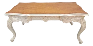 Vintage French Provincial Style Carved Antique White Writing Desk