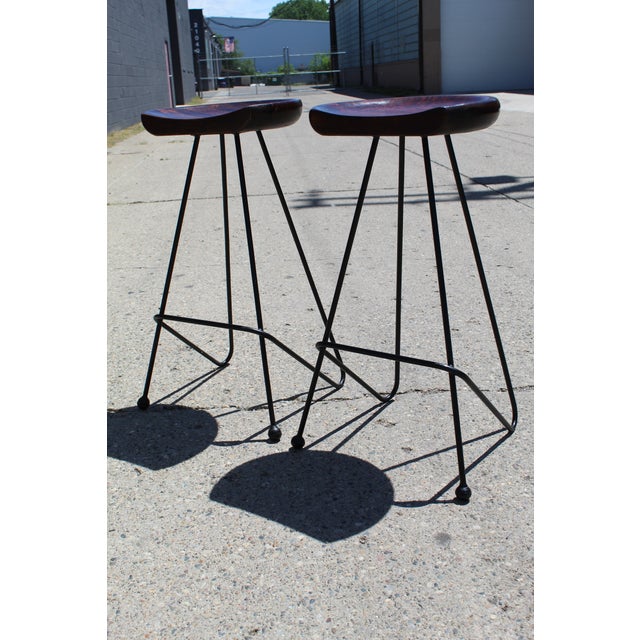 1950s Mid Century Modern Greta Grossman Style Bar Stools- a Pair For Sale - Image 5 of 13