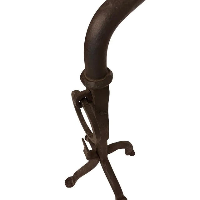 20th Century Oversized Hand Forged Black Wrought Iron Sunflower Andirons - A Pair For Sale - Image 9 of 10