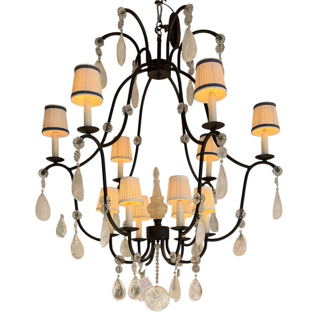 Italian Wrought Iron & Rock Crystal Chandelier - 1 of 2 Available For Sale In Los Angeles - Image 6 of 8