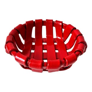 Vintage Tadinate Style Red Woven Ceramic Basket For Sale