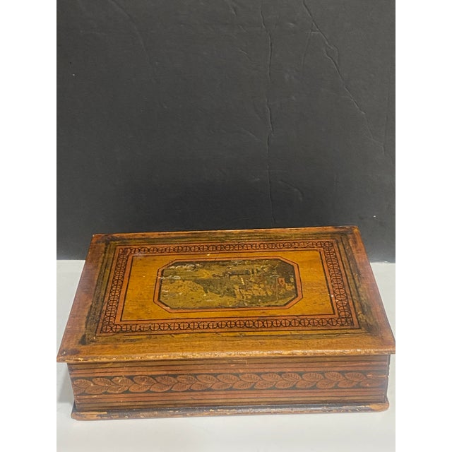 Petite Early 19th Century European Hand Painted Wooden Jewelry and Correspondence Box For Sale In Los Angeles - Image 6 of 11