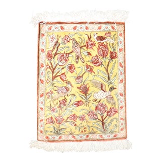 Silk Qum Botanical Mini Rug rug no.j4927 For Sale