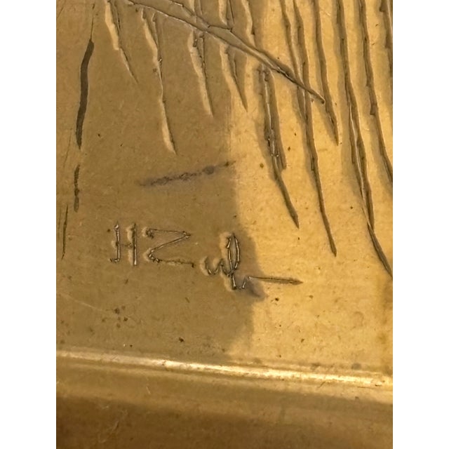 Metal Large Mid-Century Modern Solid Brass Square Wheat Engraved Tray - Signed For Sale - Image 7 of 17
