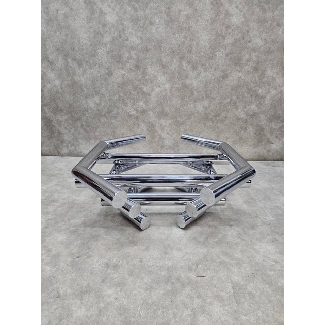 Mid Century Modern Paul Mayen Style Stacked Octagonal Tubular Chrome with Glass Top Coffee Table This Mid Century Modern...
