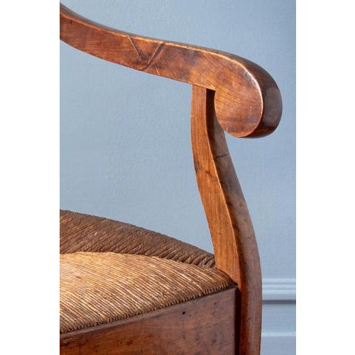 Textile French Scroll Armchair with Rush Seat, 19th Century For Sale - Image 7 of 11