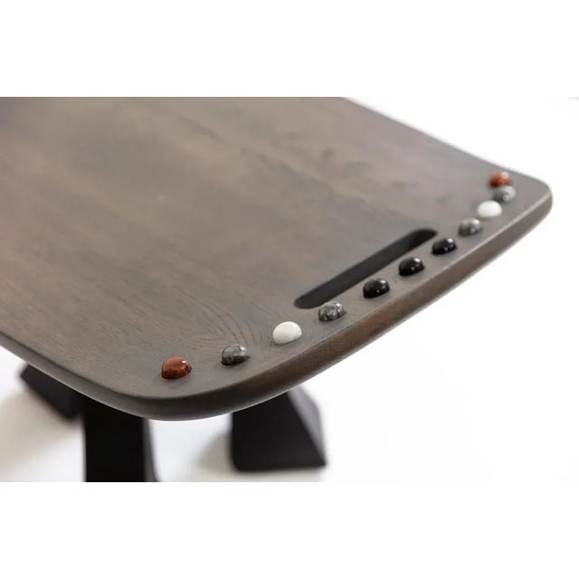 Pok Collection Hand Carved Solid Oak Side Table with Inlaid Marble Gems by Soshiro, 2019 For Sale - Image 6 of 10