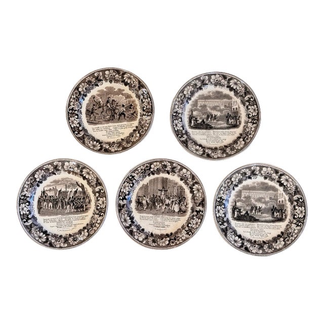 Set of Five 19th Century Transferware Plates For Sale