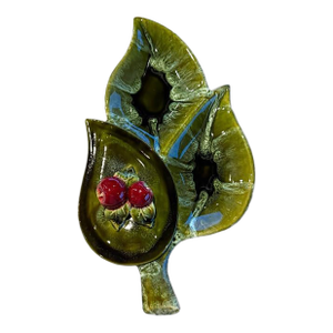 Mid-Century Modern 1960's Wade of California Pottery Avocado Green Leaf Dish Drip Glaze