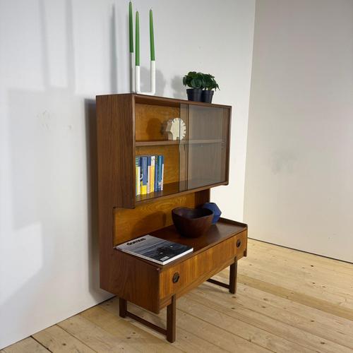 Glass Vintage Teak Bookcase with Glass Doors For Sale - Image 7 of 13