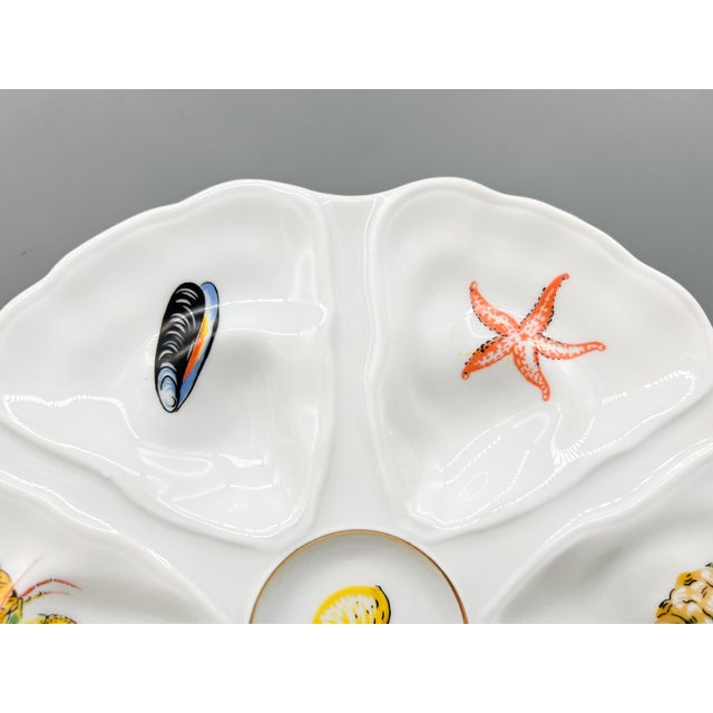 Vintage Limoges Jammet-Seignolles Oyster Plate With Seafood Motifs — French Coastal / Nautical / Traditional For Sale - Image 9 of 9