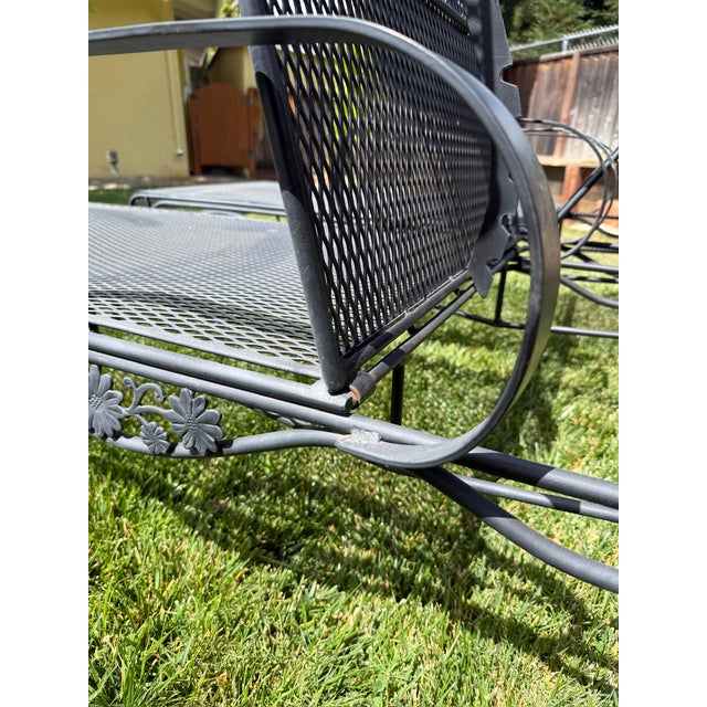 Black Vintage Russell Woodard–Attributed Wrought Iron Floral Chaise Lounges — Pair — C. 1960s For Sale - Image 8 of 12