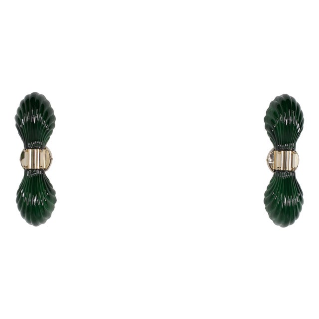 Shell Wall Sconces in Glass and Brass, Italy, 1970s, Set of 2 For Sale