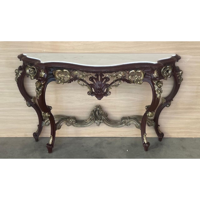 Early 20th Century Large French Regency Carved Walnut Console Table with Gilted details and marble For Sale - Image 18 of 18