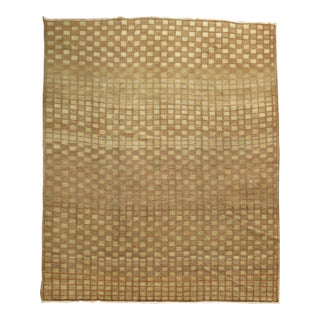 Mid-20th Century Checkered Vintage Turkish Anatolian Brown Room Size Rug - 10'10" x 12'7" For Sale