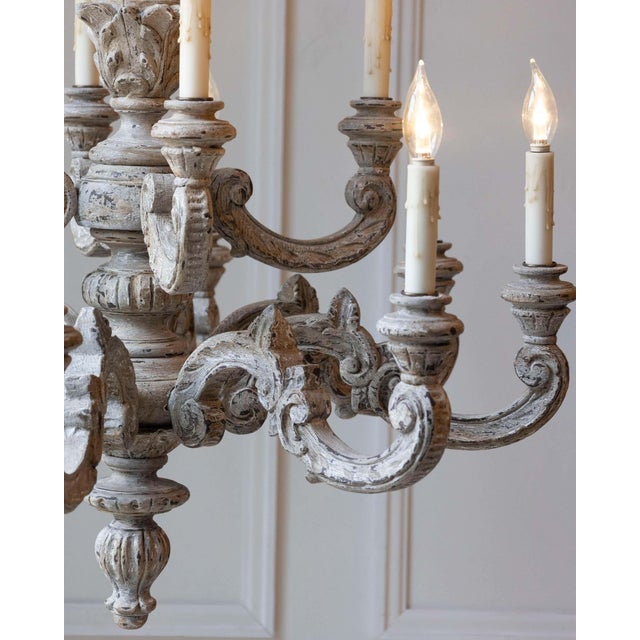 Mid 20th Century French Carved and Painted Wood Twelve-Light Chandelier For Sale - Image 14 of 18