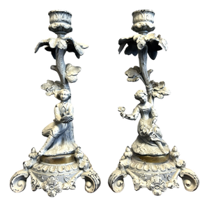 Lacquered Bronze Candlesticks, 19th Century, Set of 2