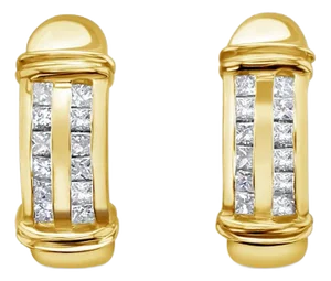 Princess Cut Channel Set Earrings .85cttw 14k Yellow Gold, 2 Pieces