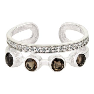 Rare Open Cuff Smoky Topaz Ring With Dazzling Zircons, Size 6.5 For Sale