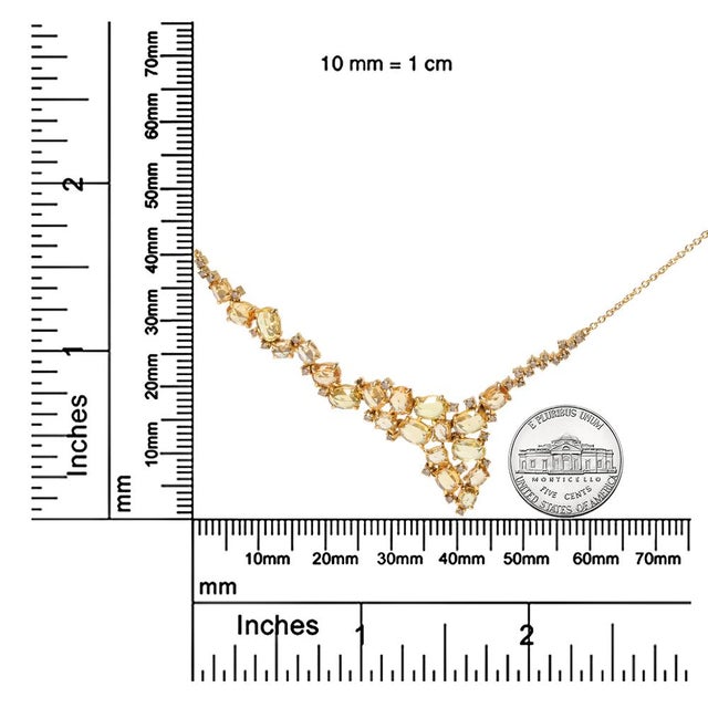 18K Yellow Gold 1/2 Cttw Brown Diamond and Multi-Size Oval Yellow Sapphire Cluster Cascade Station Necklace-Adjustable up to 14" to 16" For Sale - Image 4 of 4