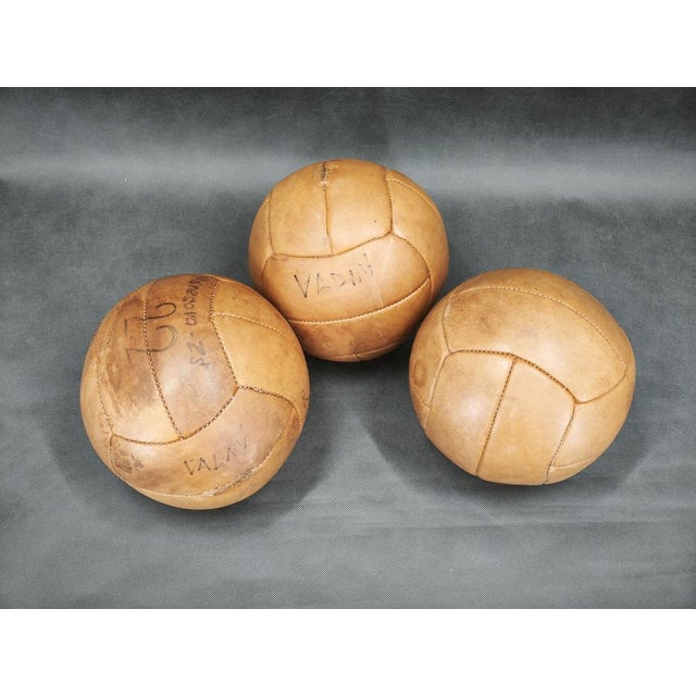 Czech Leather Medicine Balls, 1950s, Set of 3 For Sale - Image 9 of 10