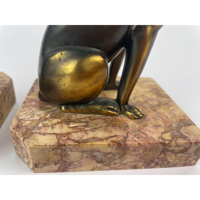 Pair of Art Deco Dog Bookends in Spelter and Marble by Jamar, France, 1930s For Sale - Image 12 of 13