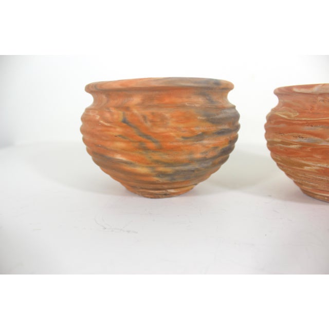 Vintage Comanche Pottery Unglazed Clay Terracotta Swirl Planters - A Pair For Sale - Image 6 of 10