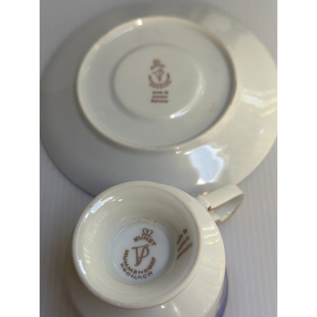 1950s Vintage 1950's Kunst Hummendorf Kronack Bavaria Germany Porcelain Tea Set Trio Cobalt Blue Gold Tea Cup Saucer Dessert Plate For Sale - Image 5 of 18