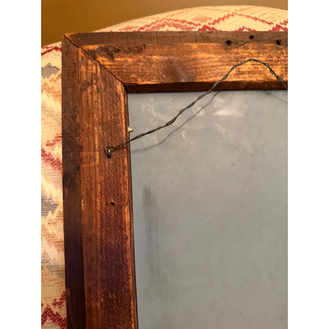 Antique Mahogany Wood Beveled Wall Mirror Two Tone Folk Art Border Ca 1870 For Sale - Image 4 of 11