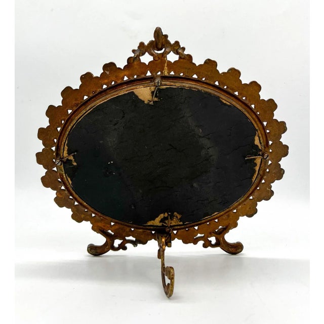 Brass Antique Victorian Gilt Metal Table Mirror – Clover & Floral Frame – Rococo Revival / English Cottage For Sale - Image 8 of 16