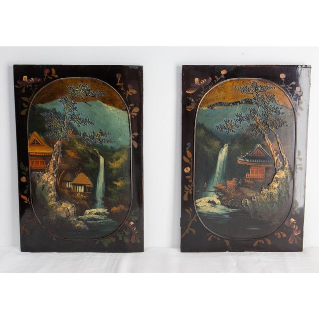 Japanese Painted and Lacquered Wood Panels For Sale - Image 13 of 15