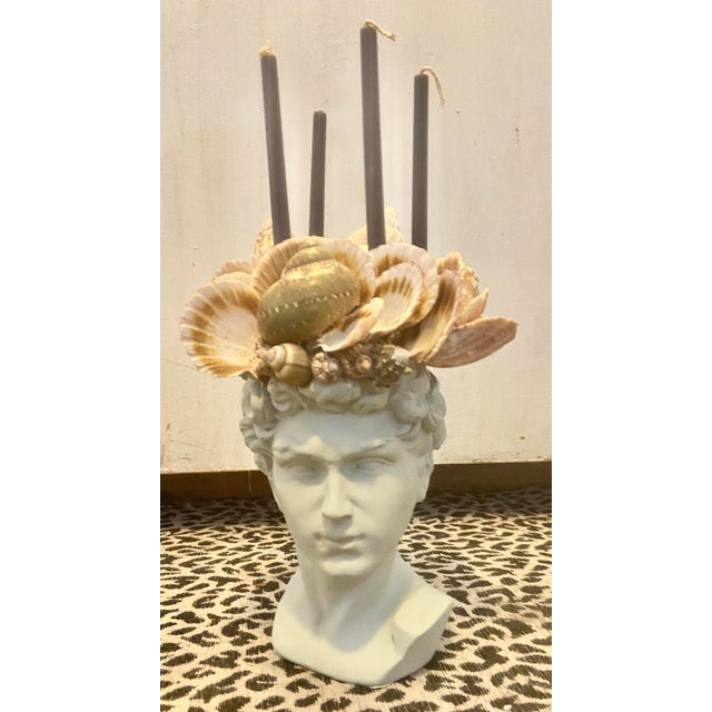 Grand Tour Shell-Encrusted Bust in Farrow & Ball “Blue Gray” For Sale - Image 3 of 12