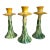 Vintage Italian Majolica Floral Daffodil Hand Painted Candlesticks Set of 3 For Sale